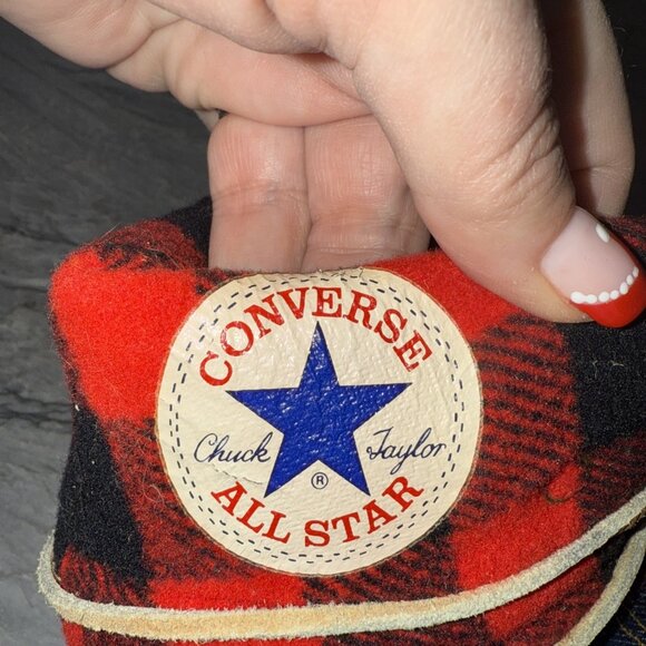 Converse Mens 9.5 Vintage NeeHi Tall High USA Made Denim Fold Over Plaid Sneaker - Picture 6 of 10